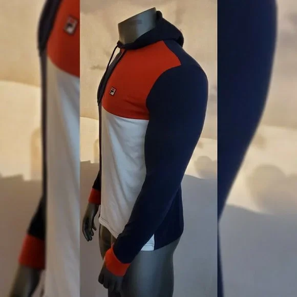 FILA LONG SLEEVE TSHIRT MEN'S WITH HOOD SIZE S MULTICOLOR LOGO DESIGN IN ARM - Picture 5 of 9